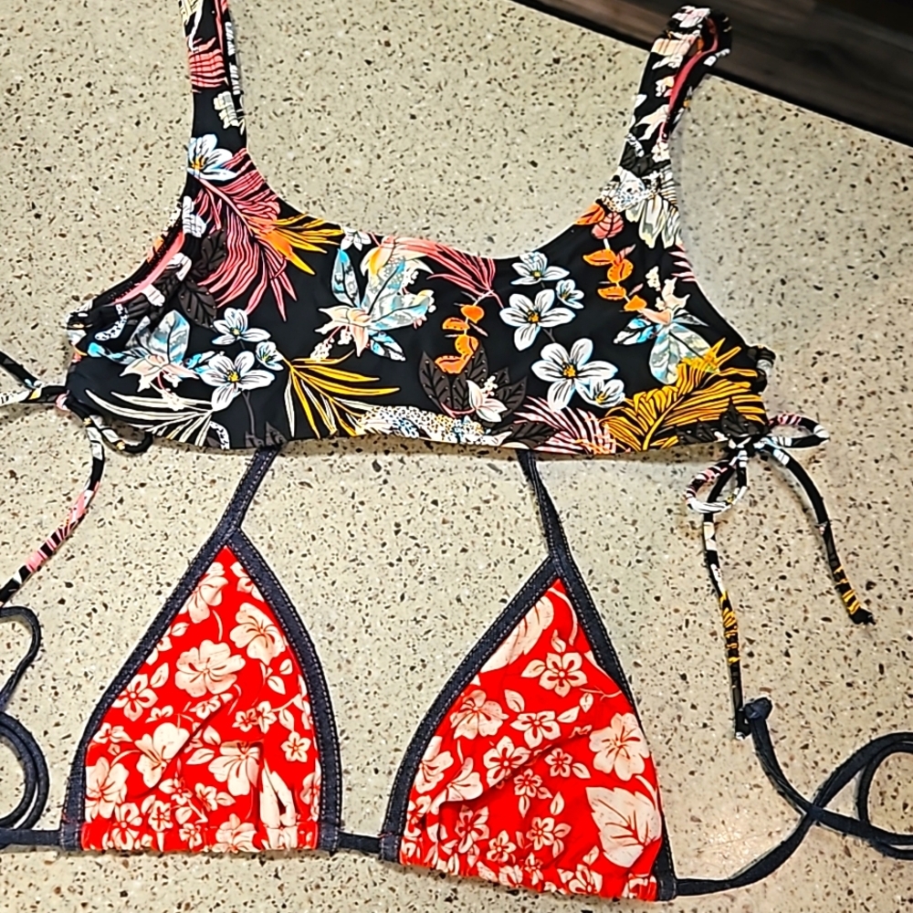 Nearly New Tropical Bathing Suit Tops! S-M (Both adjustable)